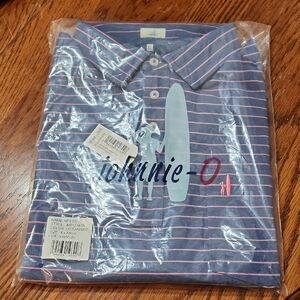 johnnie-O Navy and Pink Striped Polo Shirt